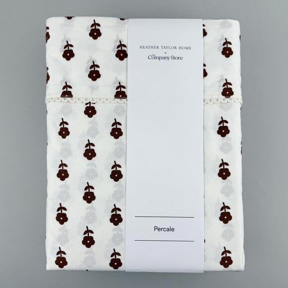 The Company Store x Heather Taylor Home King Sheet Set Nutmeg Floral Percale - Picture 1 of 8
